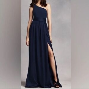 WHITE by Vera Wang one shoulder dress. Size 4. EUC. Navy blue. Maxi dress, floor